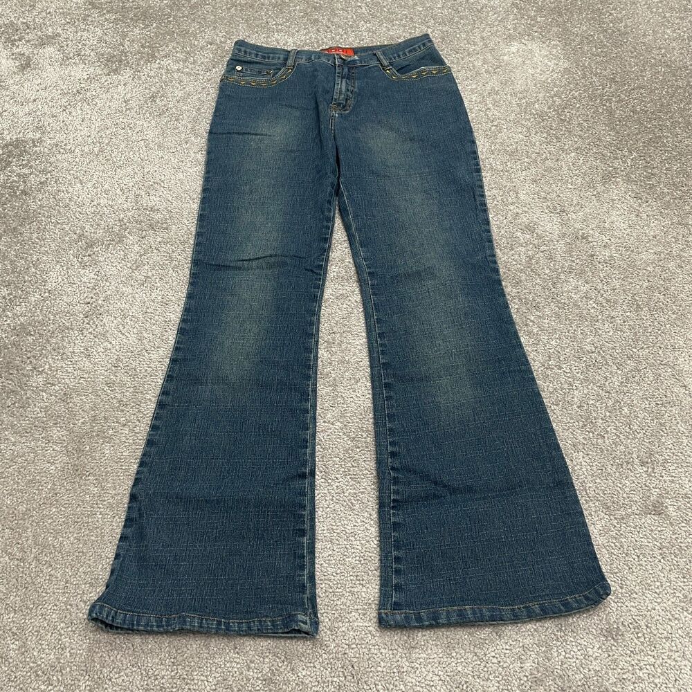 GES Bootcut Denim jeans Womens 27 Blue Mid Rise Embroidered Casual Pockets 26x27